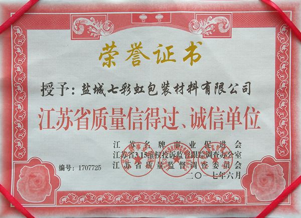 江蘇省質(zhì)量信得過、誠信單位